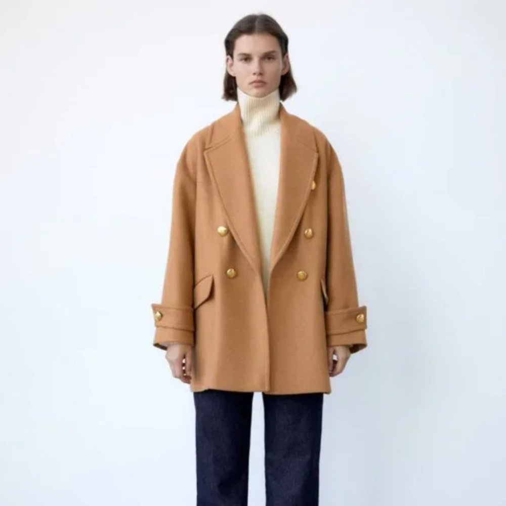 Zara Gold Button Coat XS